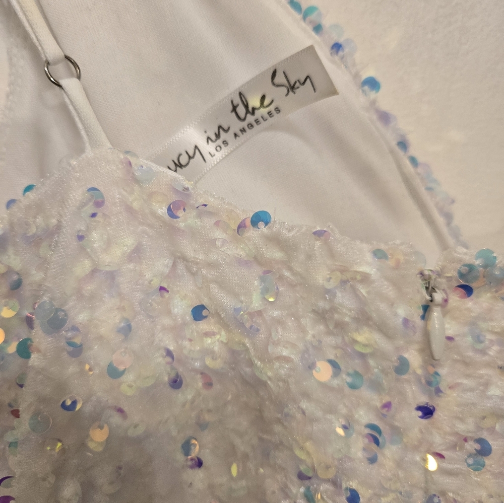 Lucy In The Sky Whitney Sequin Maxi Dress White With Blue & Purple  Size Medium - Picture 10 of 12